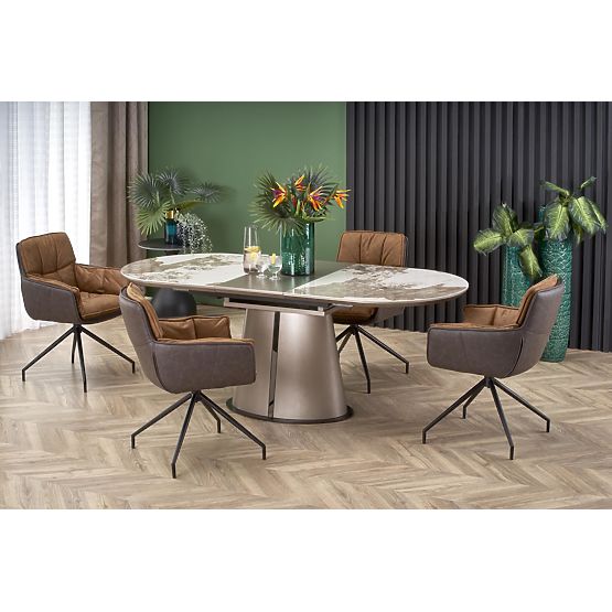ROBINSON extendable table, beige marble / cappuccino / black