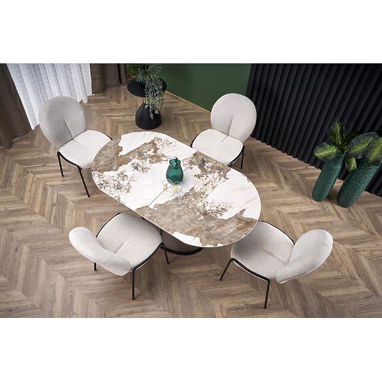 ROBINSON extendable table, beige marble / cappuccino / black