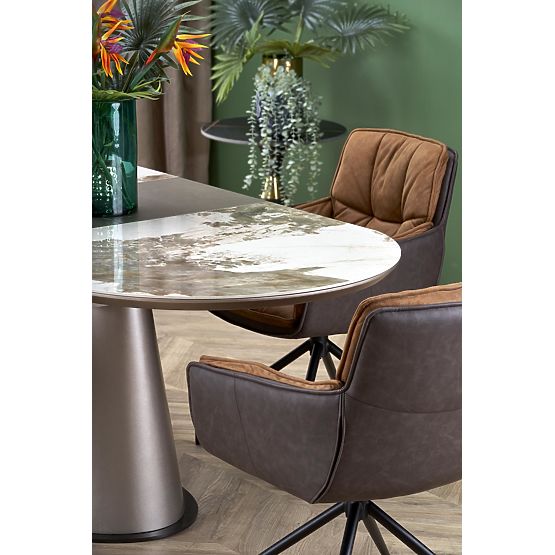 ROBINSON extendable table, beige marble / cappuccino / black