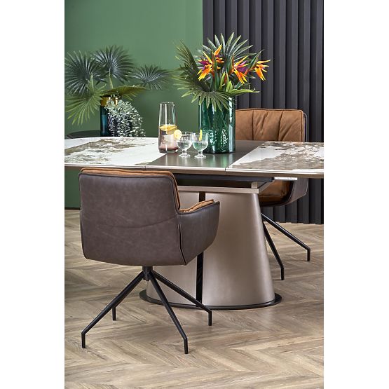ROBINSON extendable table, beige marble / cappuccino / black