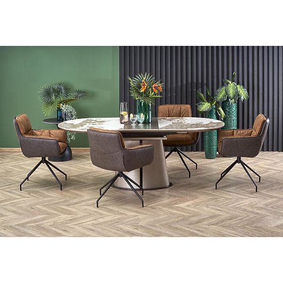 ROBINSON extendable table, beige marble / cappuccino / black
