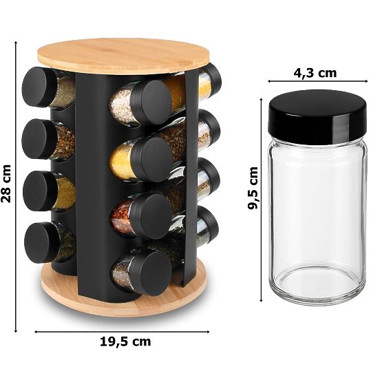 Rotating Spice Rack ROMERO 16 Jars + 72 Stickers