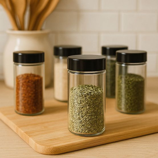 Rotating Spice Rack ROTOR BLACK 20 Jars + 72 Labels