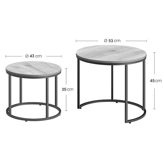Round Coffee Table Set of 2 - Marble / Black Legs