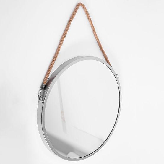 ROUND SILVER MIRROR ON A ROPE 40CM KLMH-0410S-1