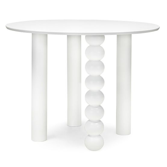 Round Table Bolla 100 cm, Beech Veneer, White, Decorative Leg with Spheres