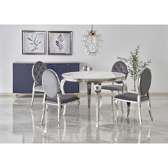 Round Table REGINALD Top - White Marble, Legs - Silver
