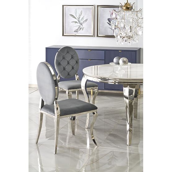 Round Table REGINALD Top - White Marble, Legs - Silver