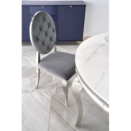 Round Table REGINALD Top - White Marble, Legs - Silver