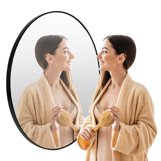 Round Wall Mirror 80 cm Hanging Modern Black Frame Aluminum ModernHome