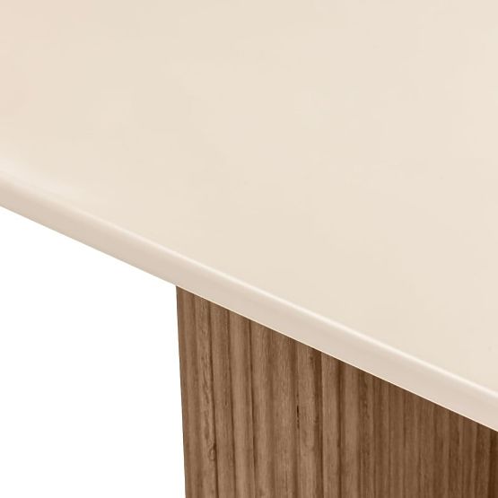 Rovigo Garden Table 220 cm with Stone Top, Dark Acacia Wood/Light Beige, Rounded Shapes, l