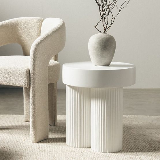 Salerno Coffee Table 45 cm, Round, White, with Grooving