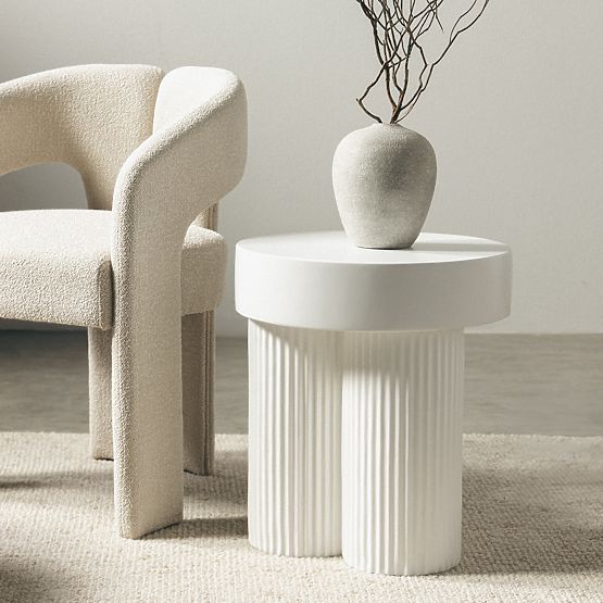 Salerno Coffee Table 45 cm, Round, White, with Grooving