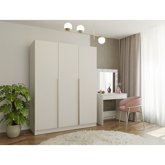 SENSO 3D WARDROBE 150 CM 3 DOORS GOLD HANDLES FOR LIVING ROOM BEDROOM CASHMERE BEIGE