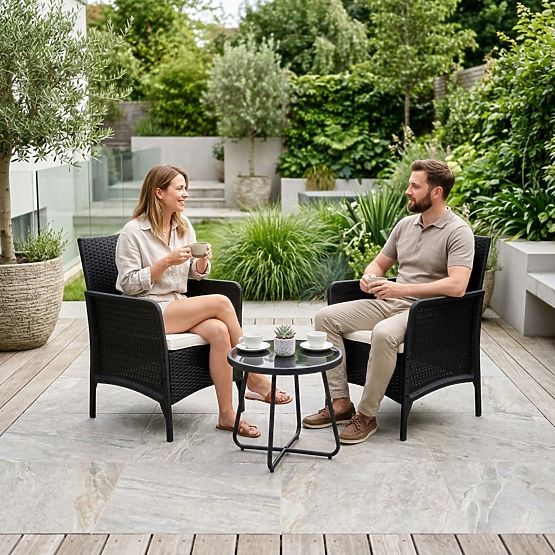 Set of 2 Garden Chairs with Cushion, Balcony, Terrace, Garden Chair Set Black MultiGarden