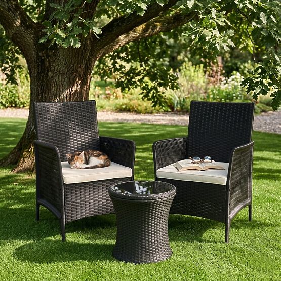 Set of 2 Garden Chairs with Cushion, Balcony, Terrace, Garden Chair Set Black MultiGarden