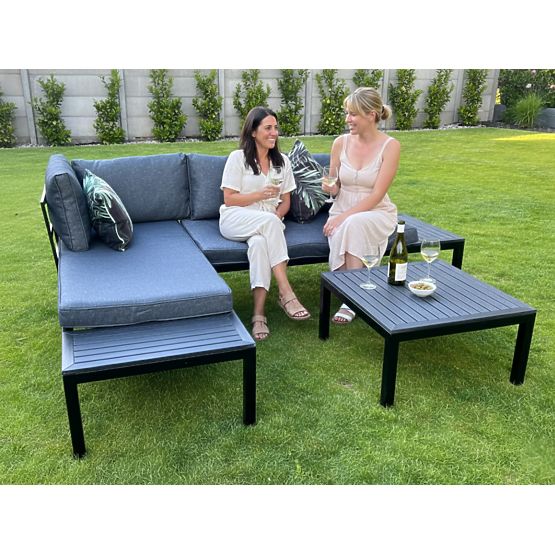 Set of 2 x Corner Two-Seater Sofa Steel VENTO Coffee Table Black