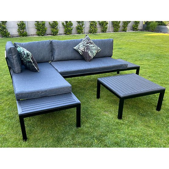 Set of 2 x Corner Two-Seater Sofa Steel VENTO Coffee Table Black