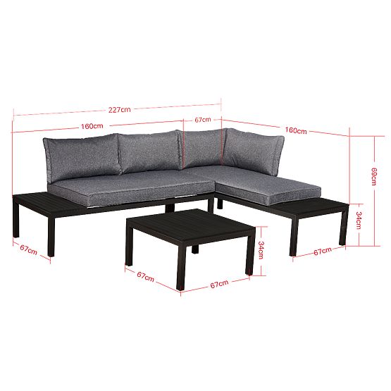 Set of 2 x Corner Two-Seater Sofa Steel VENTO Coffee Table Black