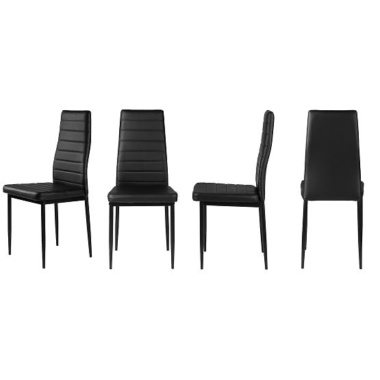 Set of 4 Eco-Leather Chairs with High Backrest - Black