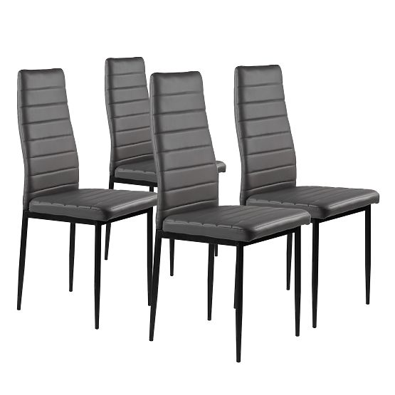Set of 4 Eco-Leather Chairs with High Backrest - Grey