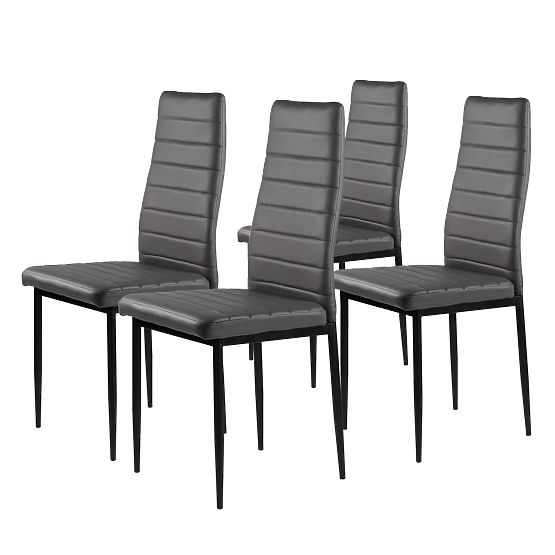 Set of 4 Eco-Leather Chairs with High Backrest - Grey