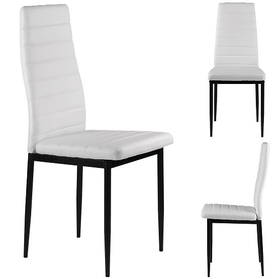 Set of 4 Eco-Leather Chairs with High Backrest - White