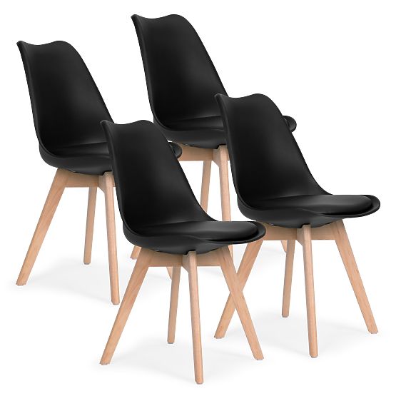 Set of 4 Living Room and Dining Chairs with Eco-Leather Cushion Black ModernHome