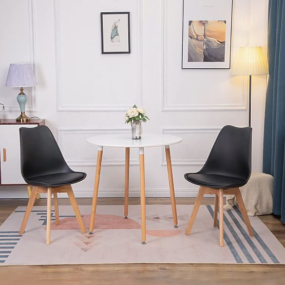 Set of 4 Living Room and Dining Chairs with Eco-Leather Cushion Black ModernHome