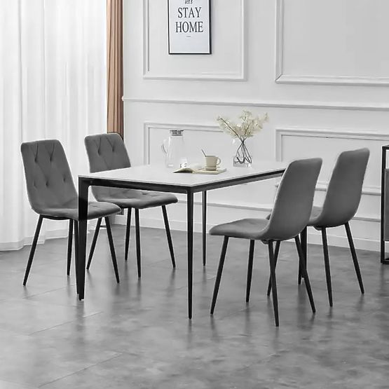 Set of 4 Upholstered Velvet Chairs for Dining and Living Room - Grey
