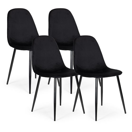 Set of 4 Velvet Chairs for Dining and Living Room - Black