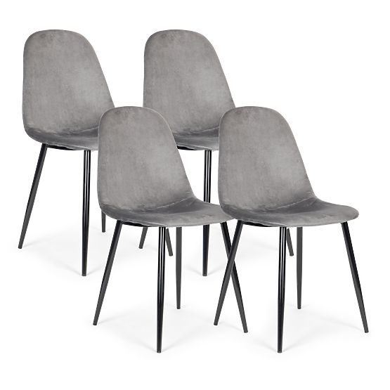 Set of 4 Velvet Chairs for Dining and Living Room - Gray