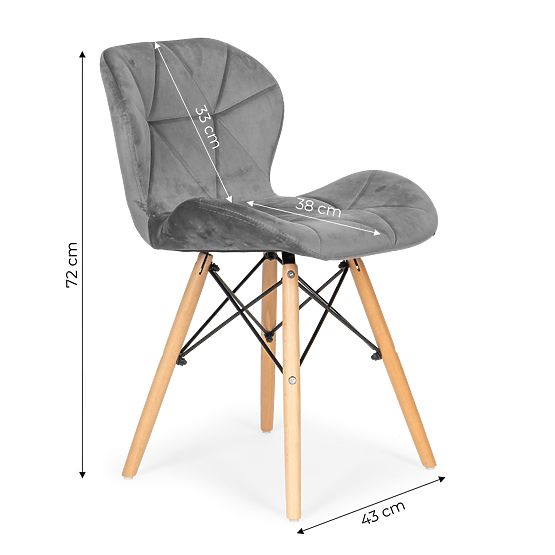 Set of 4 Velvet Chairs for Dining and Living Room - Grey