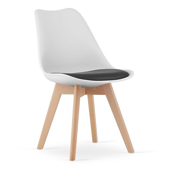 Set of 4 White and Black Chairs with Wooden Legs