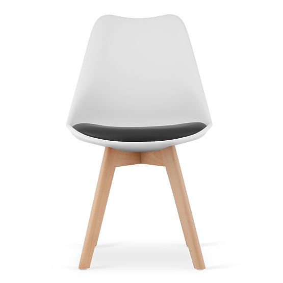 Set of 4 White and Black Chairs with Wooden Legs