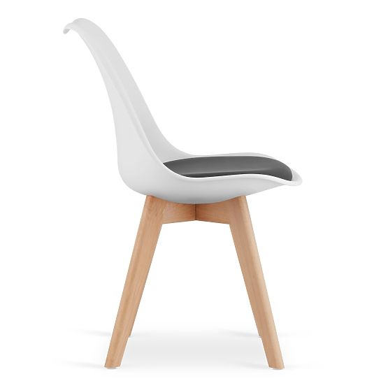 Set of 4 White and Black Chairs with Wooden Legs