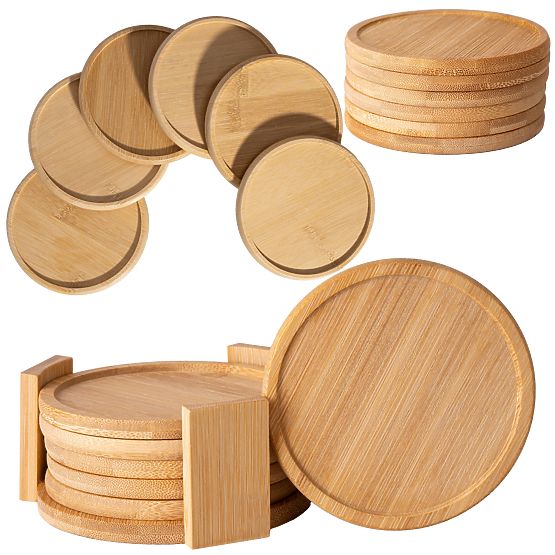 Set of 6 Bamboo Coasters for Cups EMERALD