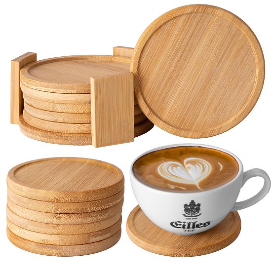 Set of 6 Bamboo Coasters for Cups EMERALD