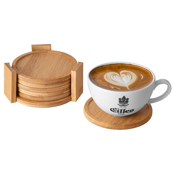 Set of 6 Bamboo Coasters for Cups EMERALD