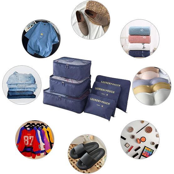 Set of 6 Travel Organizers GAVIN Dark Blue