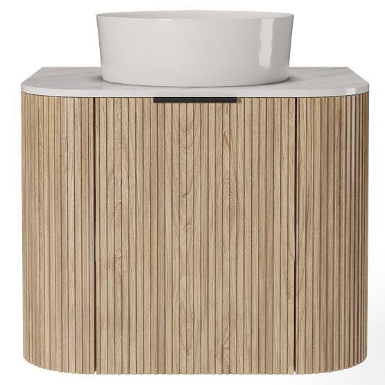 Set of Cabinet with Countertop and Basin Matinale 60 cm, Ribbed, Rounded, Glit White/Acacia