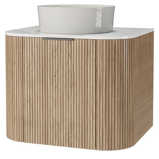 Set of Cabinet with Countertop and Basin Matinale 60 cm, Ribbed, Rounded, Glit White/Acacia