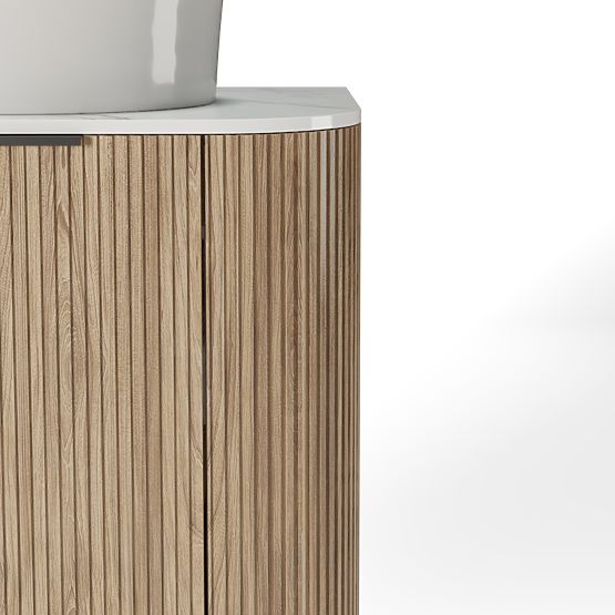 Set of Cabinet with Countertop and Basin Matinale 60 cm, Ribbed, Rounded, Glit White/Acacia