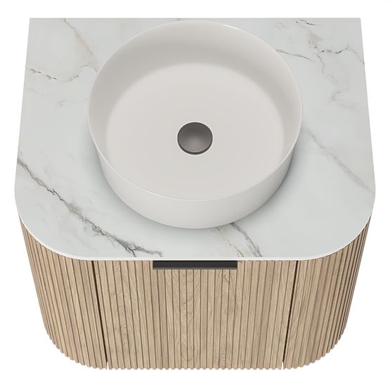 Set of Cabinet with Countertop and Basin Matinale 60 cm, Ribbed, Rounded, Glit White/Acacia