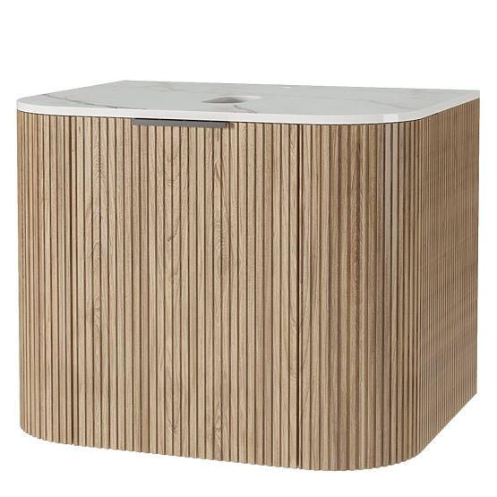 Set of Cabinet with Countertop and Basin Matinale 60 cm, Ribbed, Rounded, Glit White/Acacia