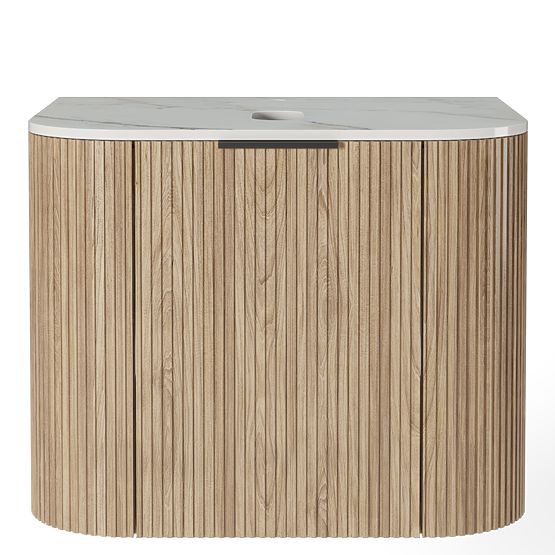 Set of Cabinet with Countertop and Basin Matinale 60 cm, Ribbed, Rounded, Glit White/Acacia