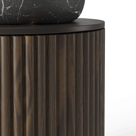 Set of Cabinet with Countertop and Sink La promessa 40 cm, Grooved, Rounded, Dark Walnut/Black