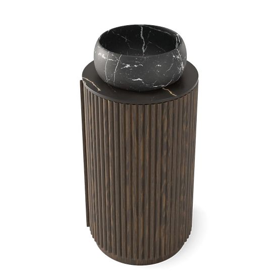 Set of Cabinet with Countertop and Sink La promessa 40 cm, Grooved, Rounded, Dark Walnut/Black