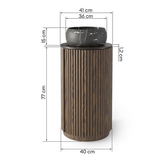 Set of Cabinet with Countertop and Sink La promessa 40 cm, Grooved, Rounded, Dark Walnut/Black