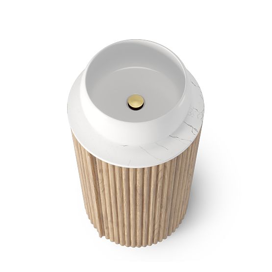 Set of Cabinet with Countertop and Sink La promessa 40 cm, Grooved, Rounded, Oak/White